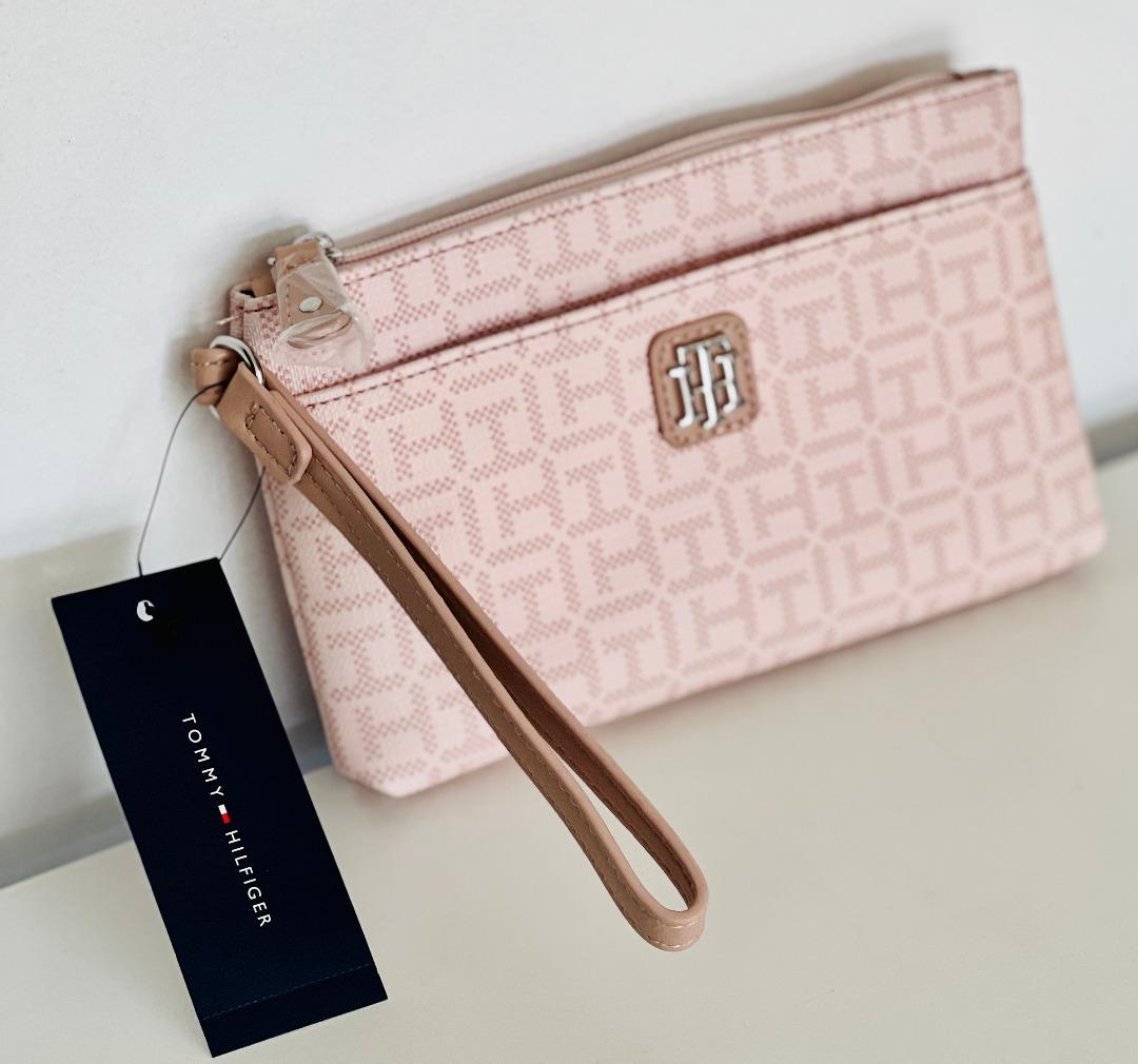 TOMMY HILFIGER PINK PHONE HOLDER WALLET CLUTCH POUCH WRISTLET BAG PURSE 58 SALE