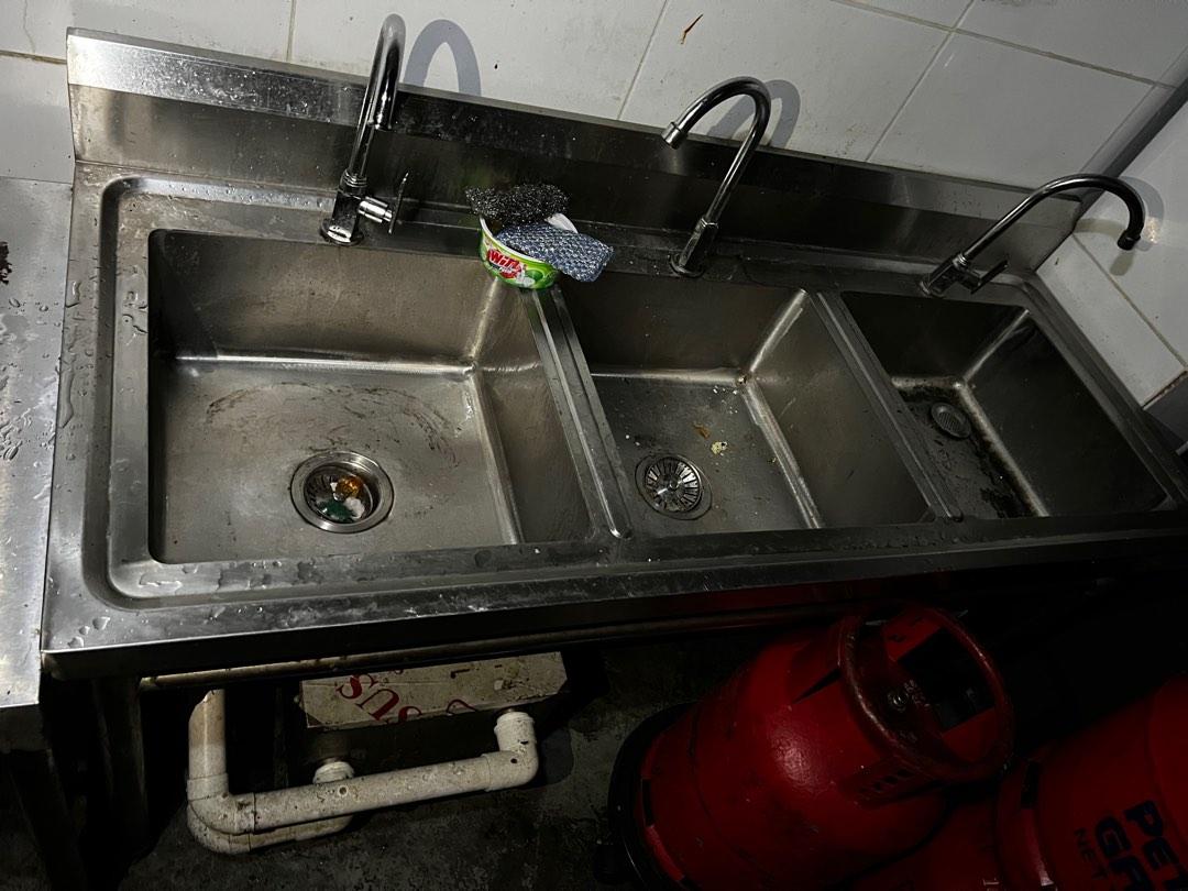Triple bowl stainless steel kitchen sink, TV & Home ...