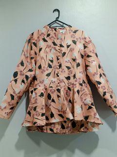 True Colours Coral Pink/Peach Peplum Kurung (XL)