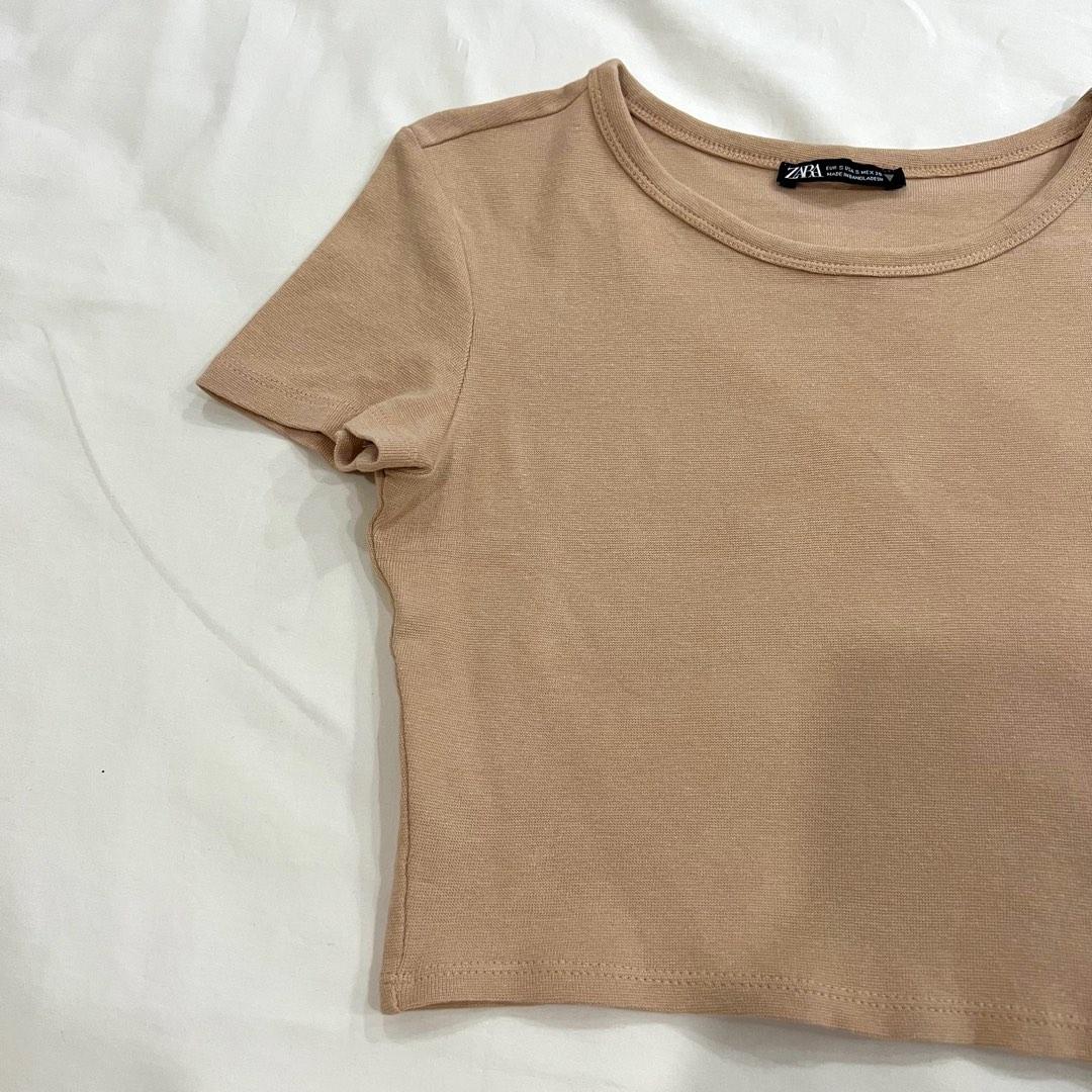 Zara Crop Top Beige Nude Brown, Women's Fashion, Tops, Shirts on Carousell