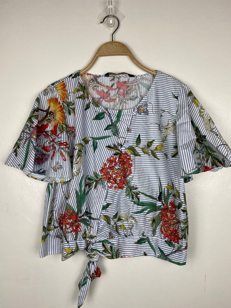 ZARA FLORAL PUFF SLEEVE TOP, Women's Fashion, Tops, Blouses on Carousell
