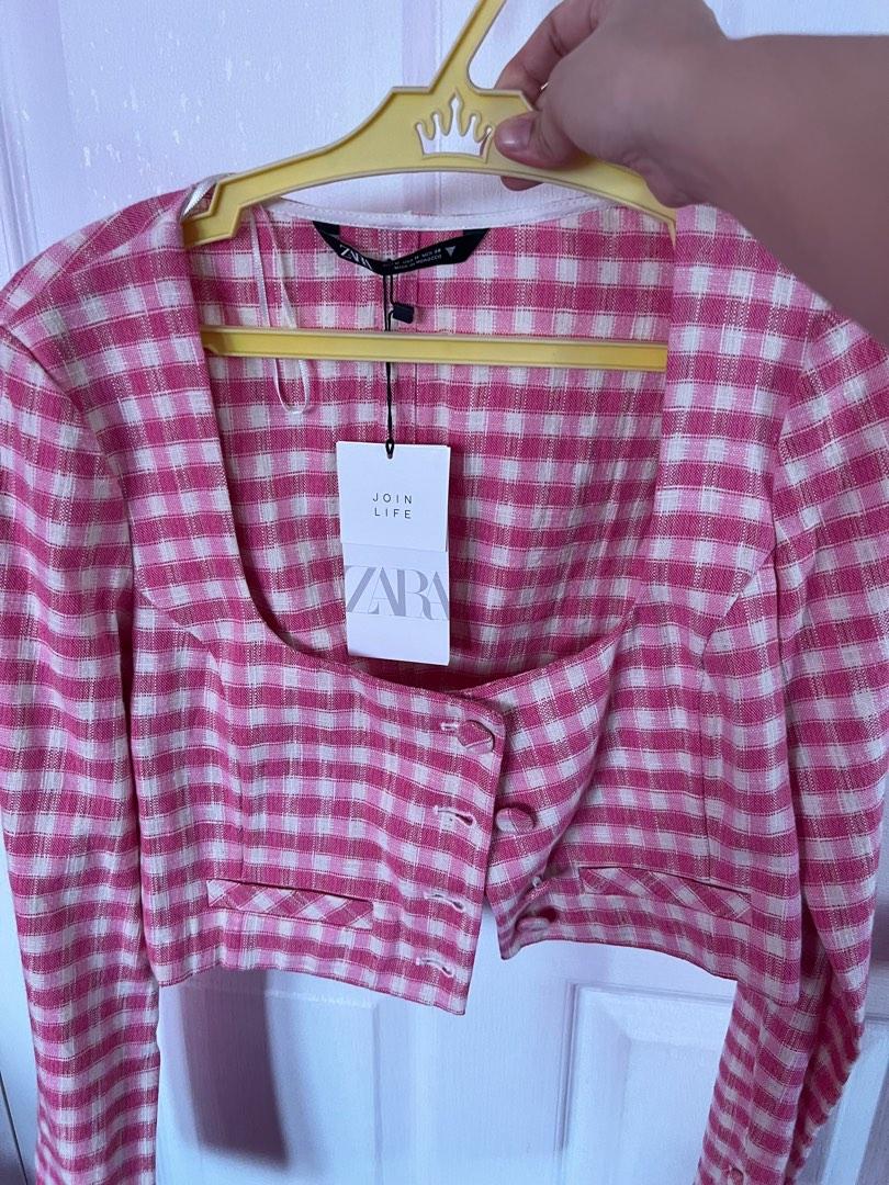 Zara pink gingham croptop, Women's Fashion, Tops, Others Tops on Carousell