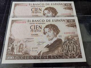 1965 Spain 100 Pesetas (2 running number)