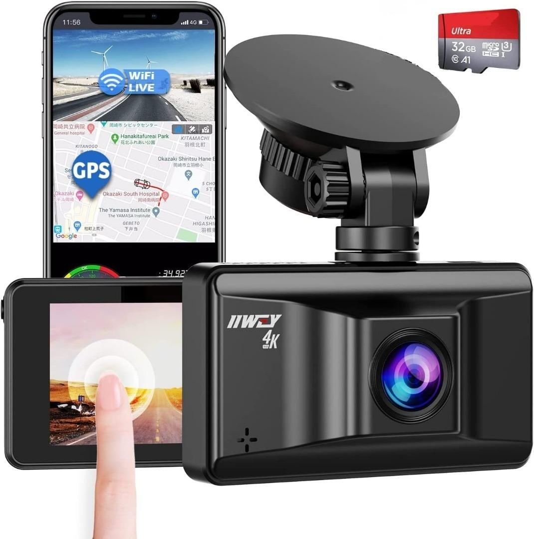 4K WiFi Dash Cam UHD 2160P Front Dash Camera Night Vision Car Camera 64GB  Card