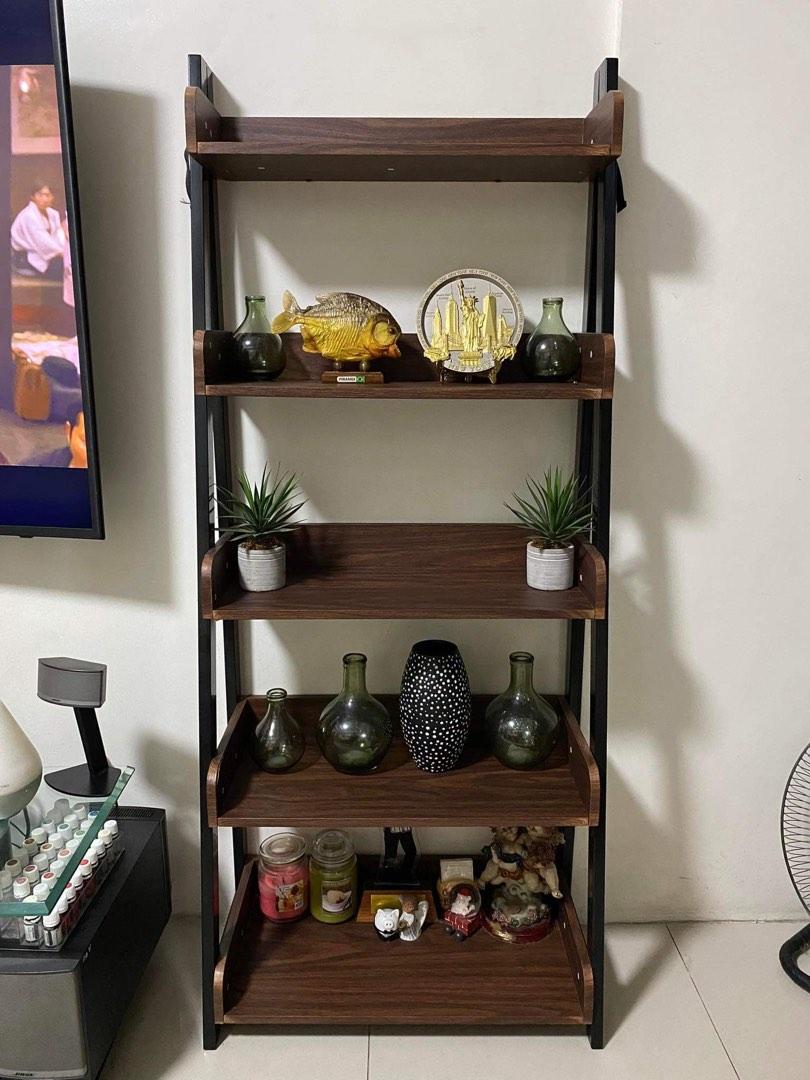 [Home Decor] 5layered wood shelf with metal frame, Furniture & Home