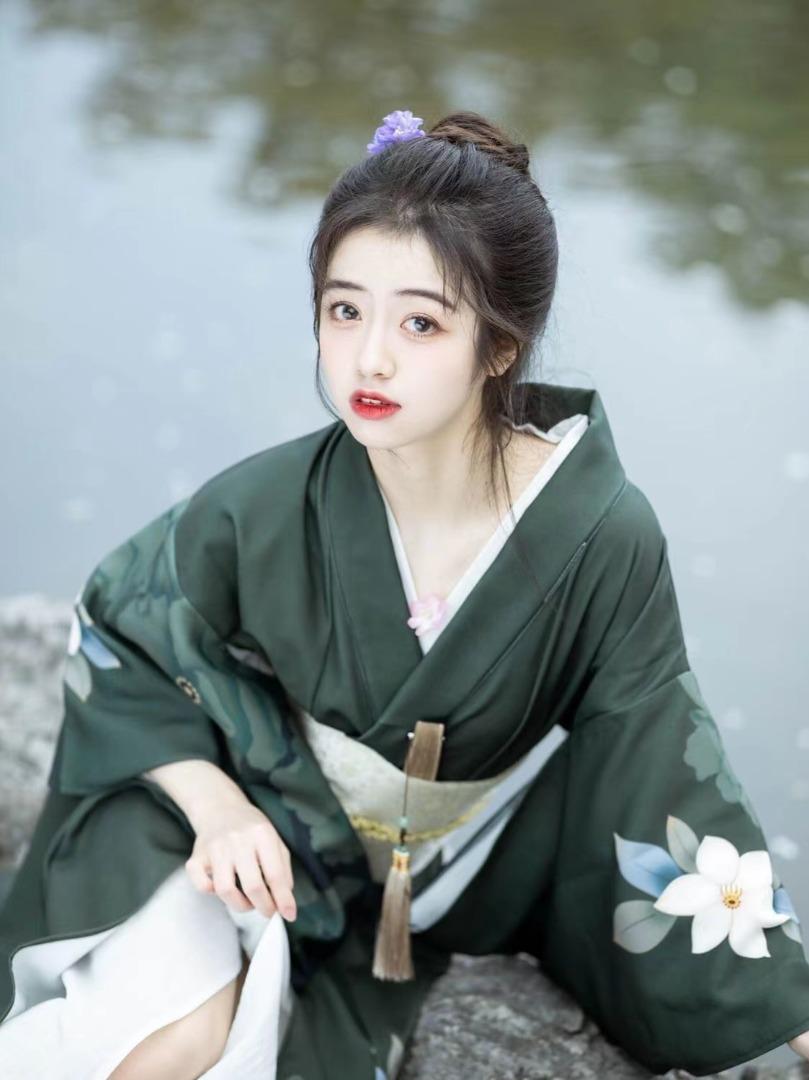 和服女正裝傳統改良翠綠色日式和服和風浴衣復古, 她的時尚, 褲＆裙, 裙