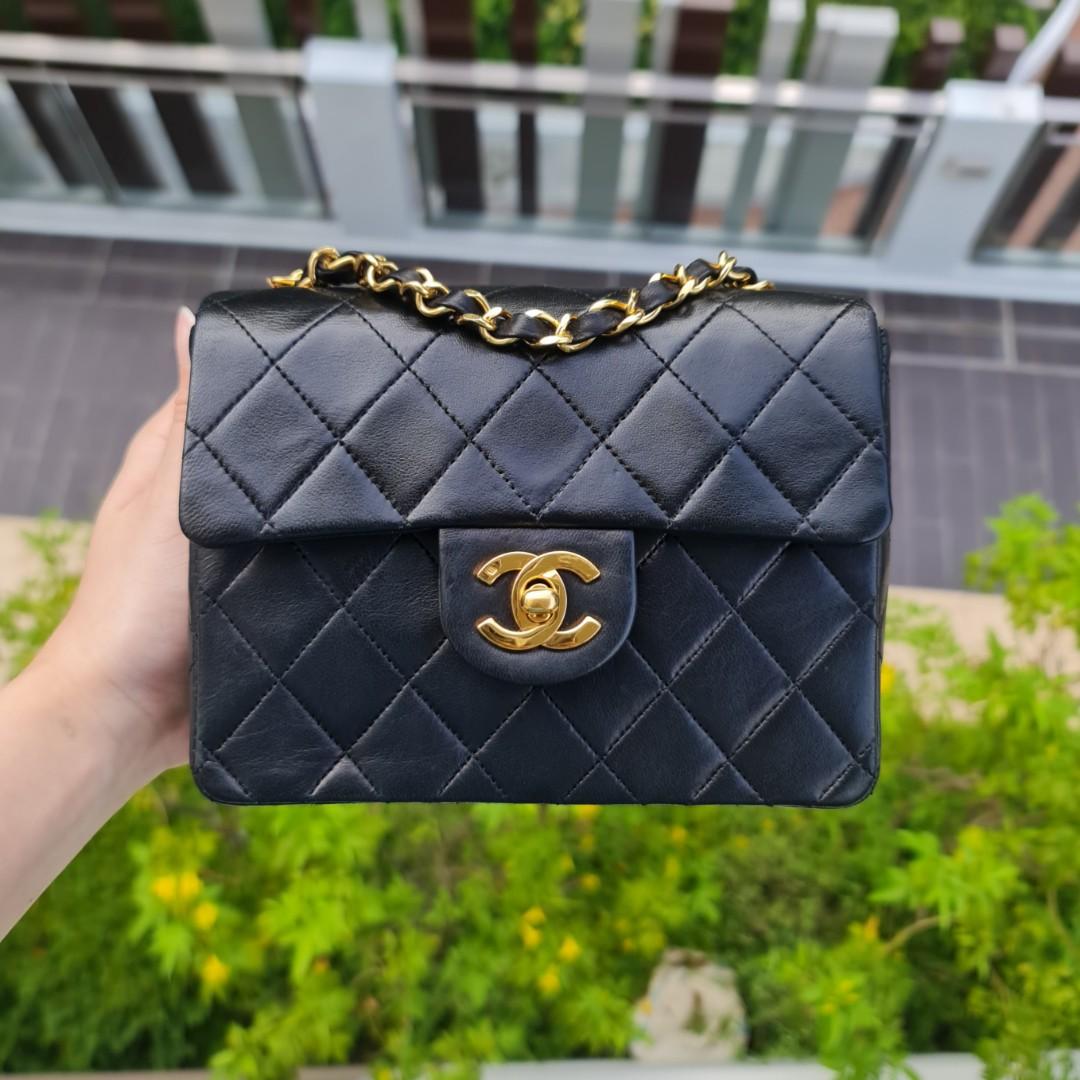 Chanel Classic Mini Square Black Quilted Caviar with 24k gold plated  hardware
