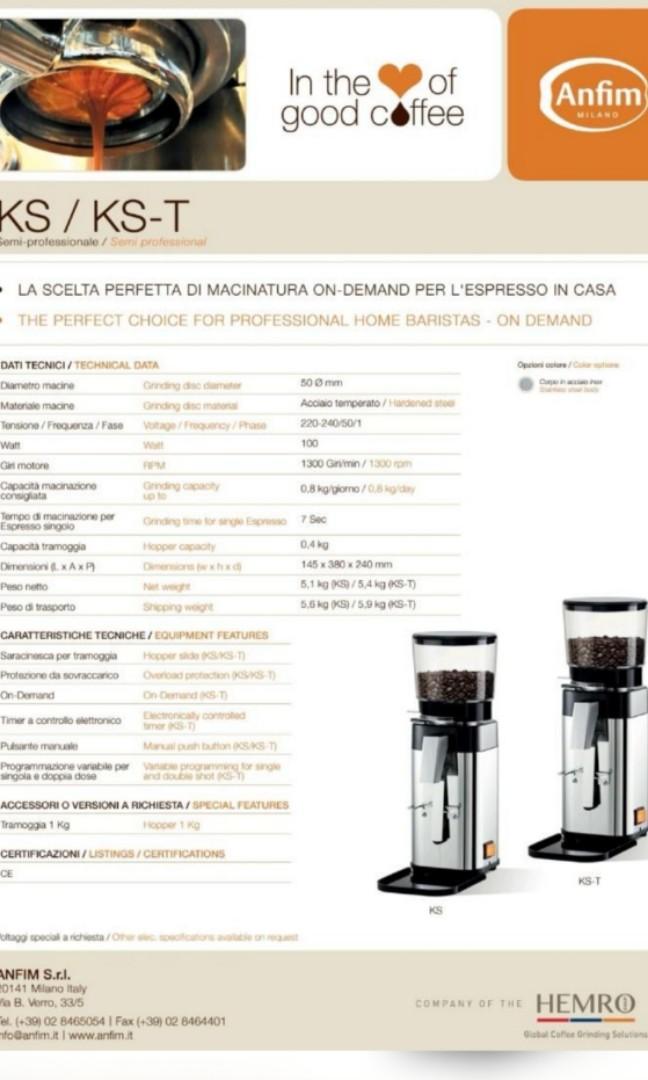 Anfim coffee grinder, TV & Home Appliances, Kitchen Appliances, Coffee