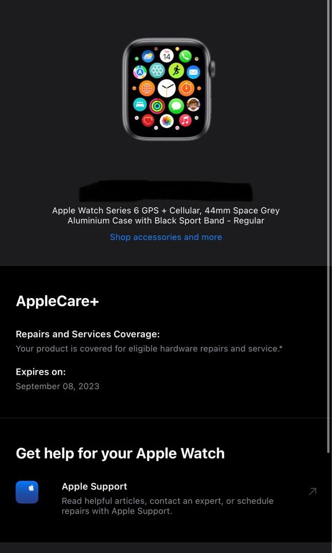 Apple Watch Series 6 GPS Cellular AppleCare 44mm Space Gray Aluminum Case with Black Sport Band Mobile Phones Gadgets Wearables Smart Watches on Carousell