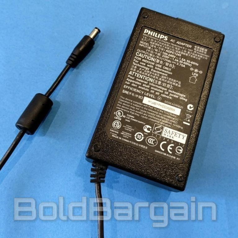 Authentic Philips ADPC1245 AC Adapter 12V 3.75A For LCD LED Monitor 12V ...