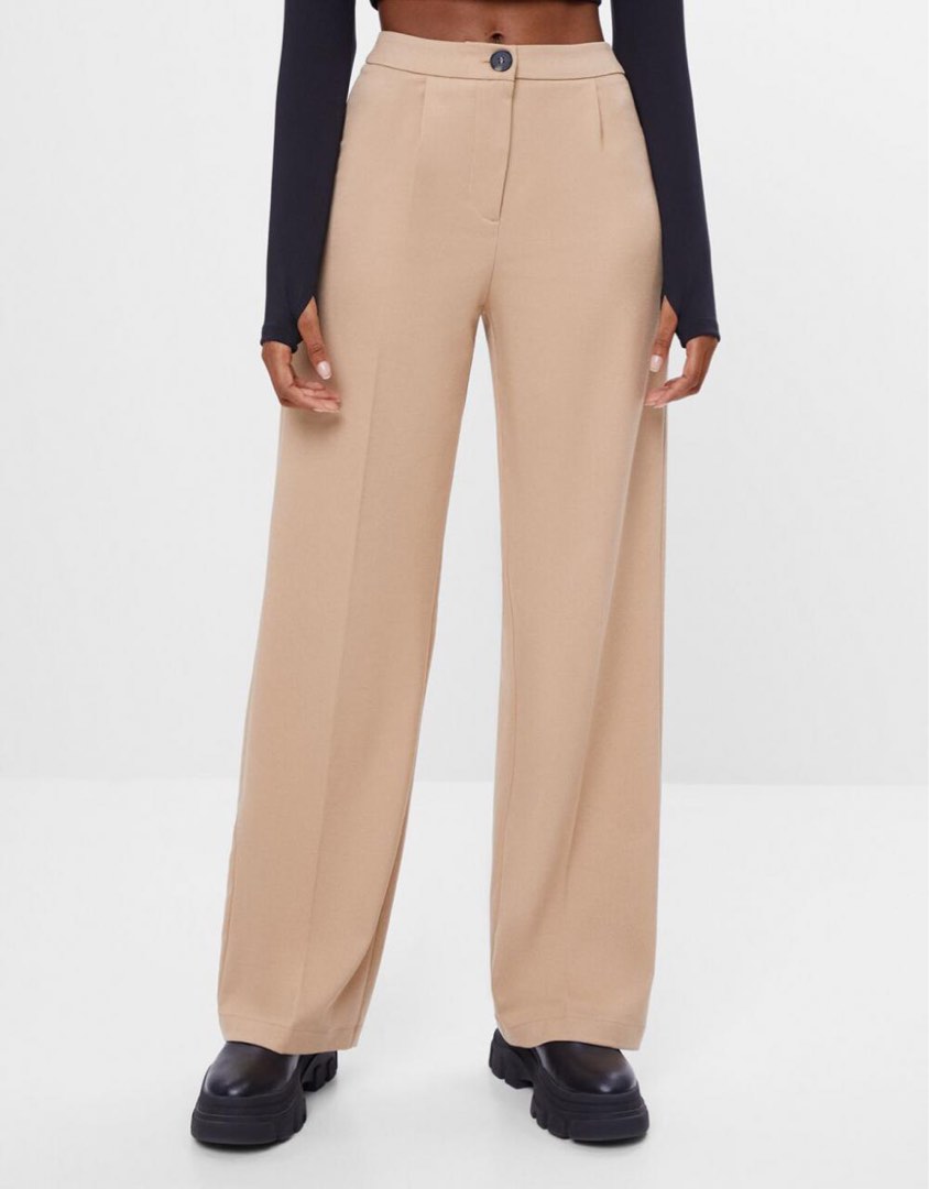 Bershka STRAIGHT FIT TWILL ELASTICATED WAISTBAND - Straight leg jeans -  stone - Zalando.de