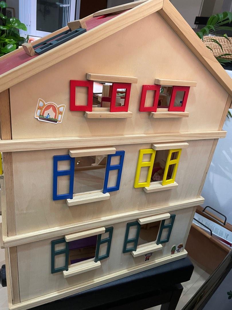 Big wooden dollhouse doll house with mini furnitures and figures kids