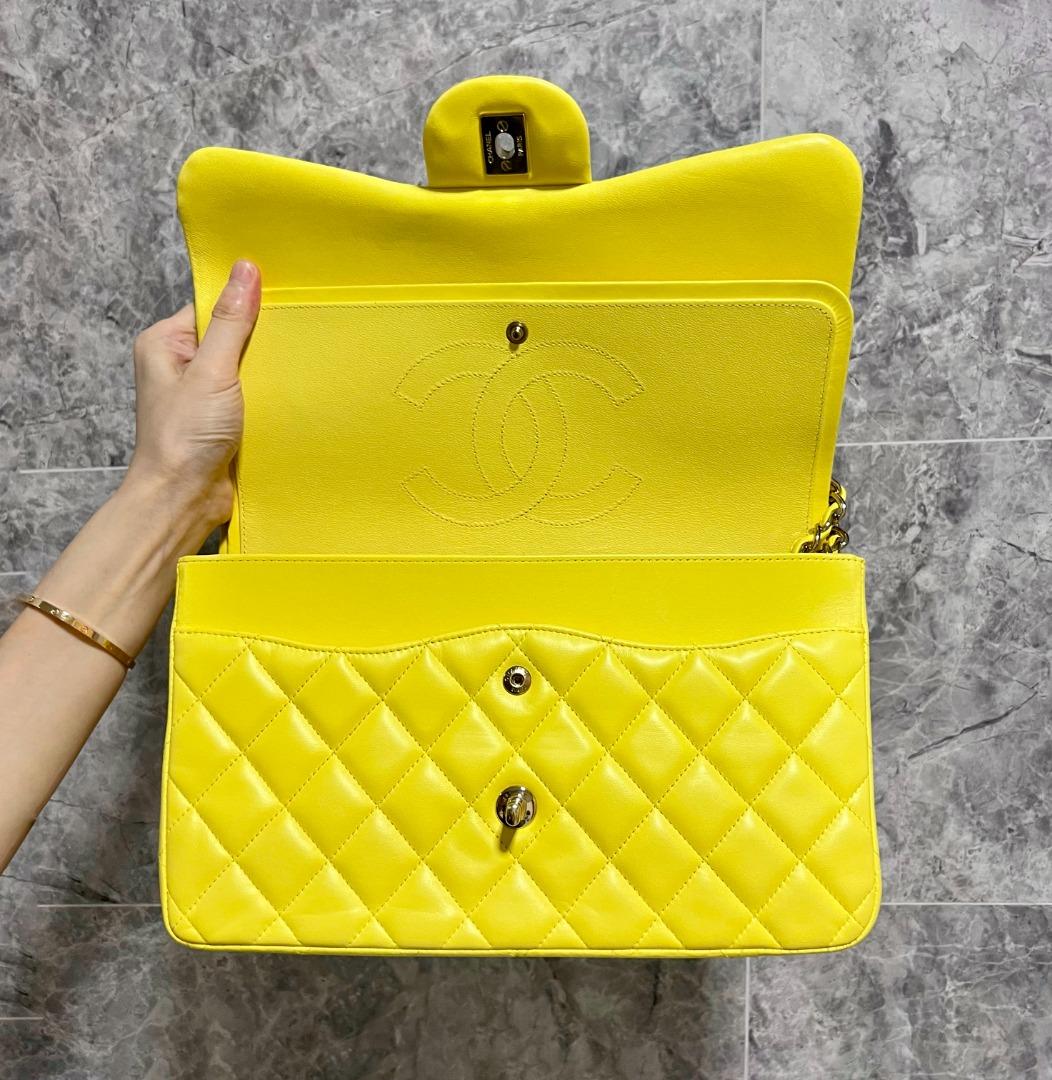 Chanel Jumbo Classic Flap Lambskin Yellow No 15 GHW, Luxury, Bags