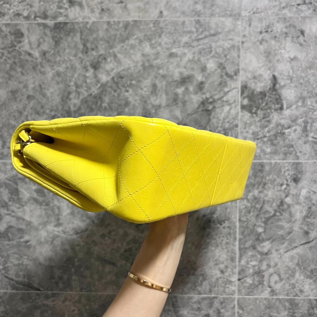 Chanel Jumbo Classic Flap Lambskin Yellow No 15 GHW, Luxury, Bags
