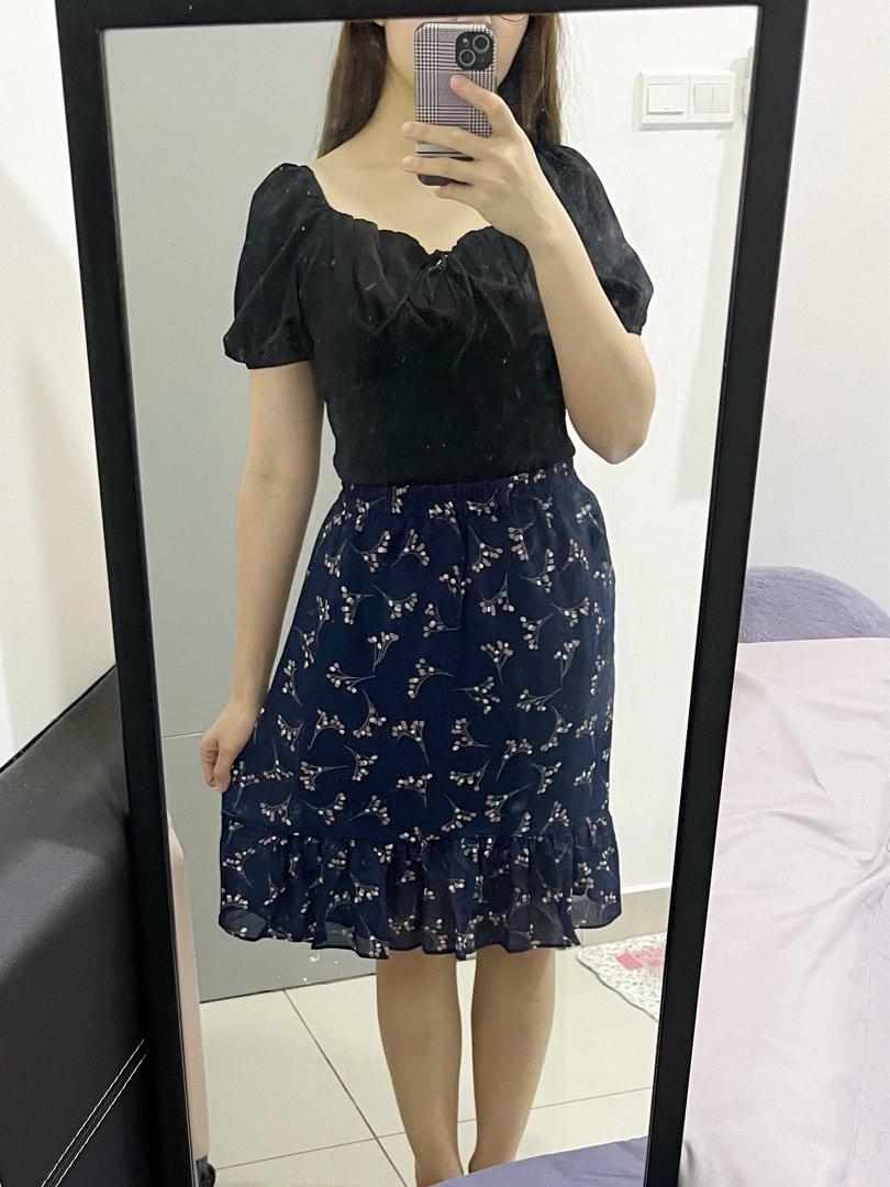 Blue chiffon store skirt knee length