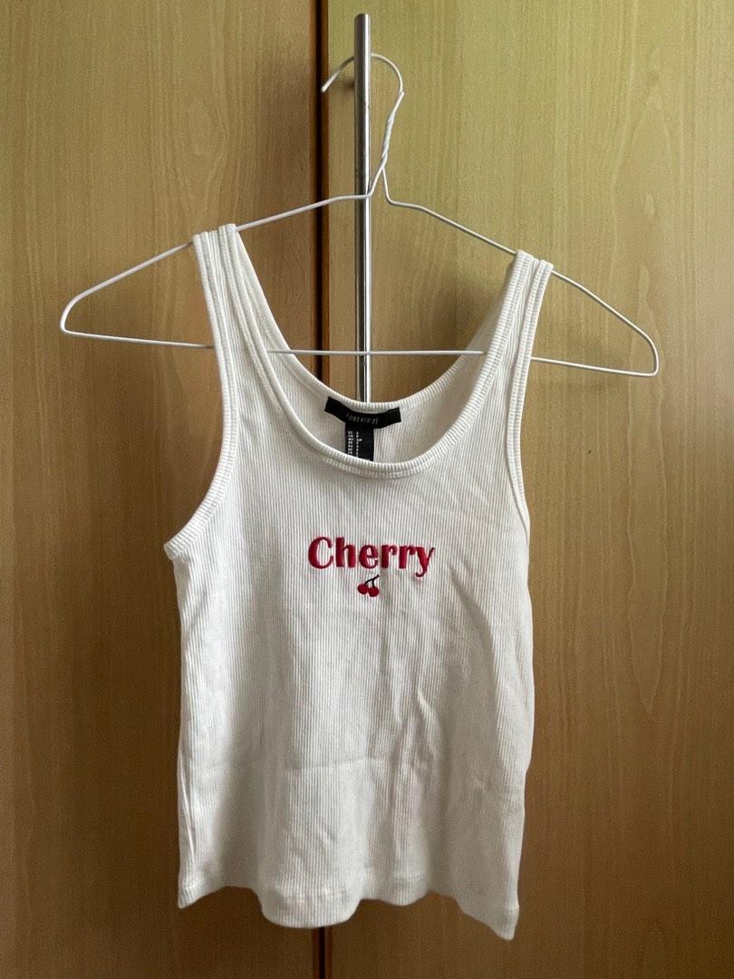 Forever 21 Cherry White Tank Top Women s Fashion Tops