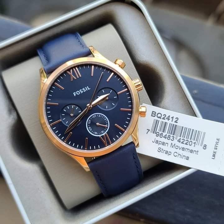 Fenmore midsize multifunction navy leather watch new arrivals