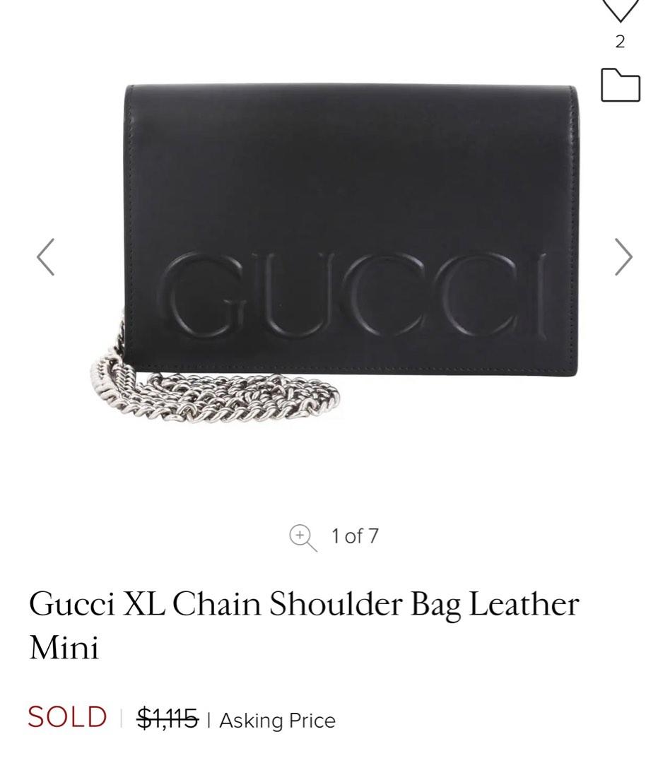 Gucci xl embossed chain strap black leather cross body bag deals