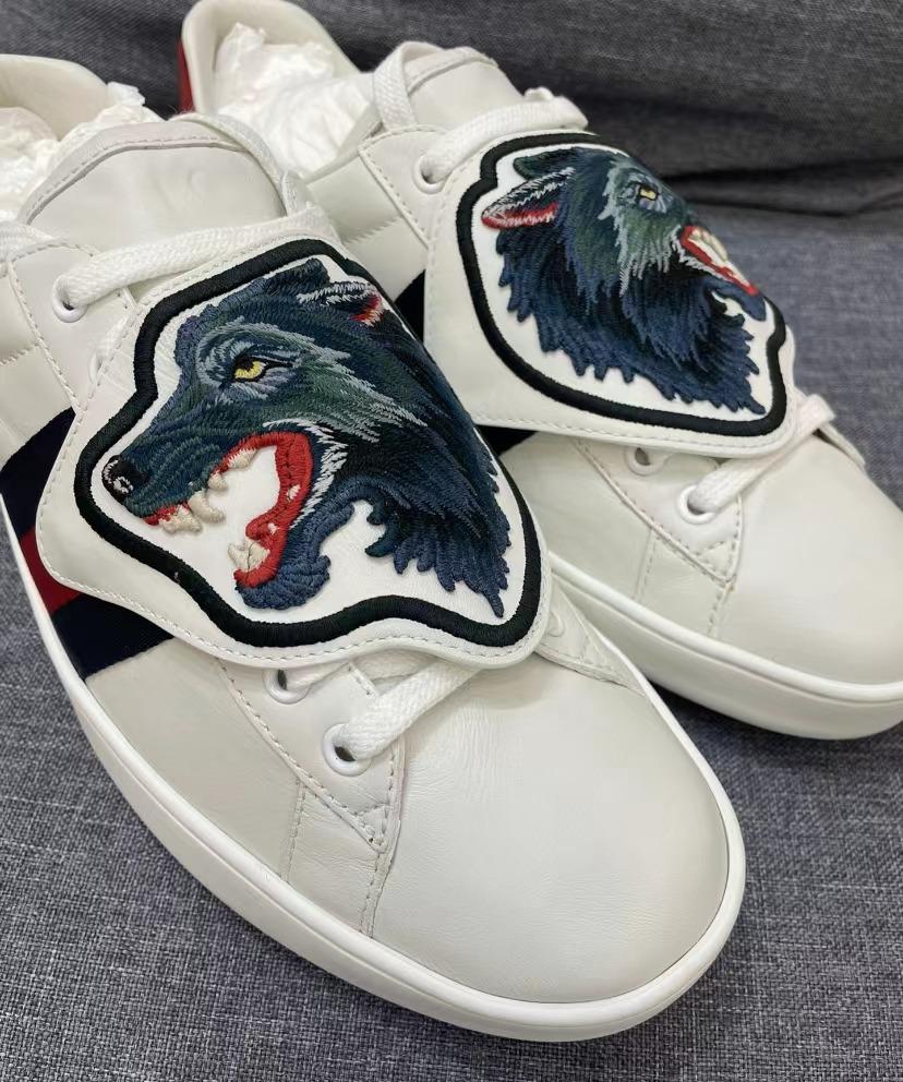 Gucci Embroidered Wolf head white casual men s shoes