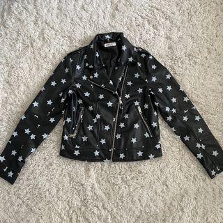H&M Black Leather Jacket with White Stars [Size S-M]