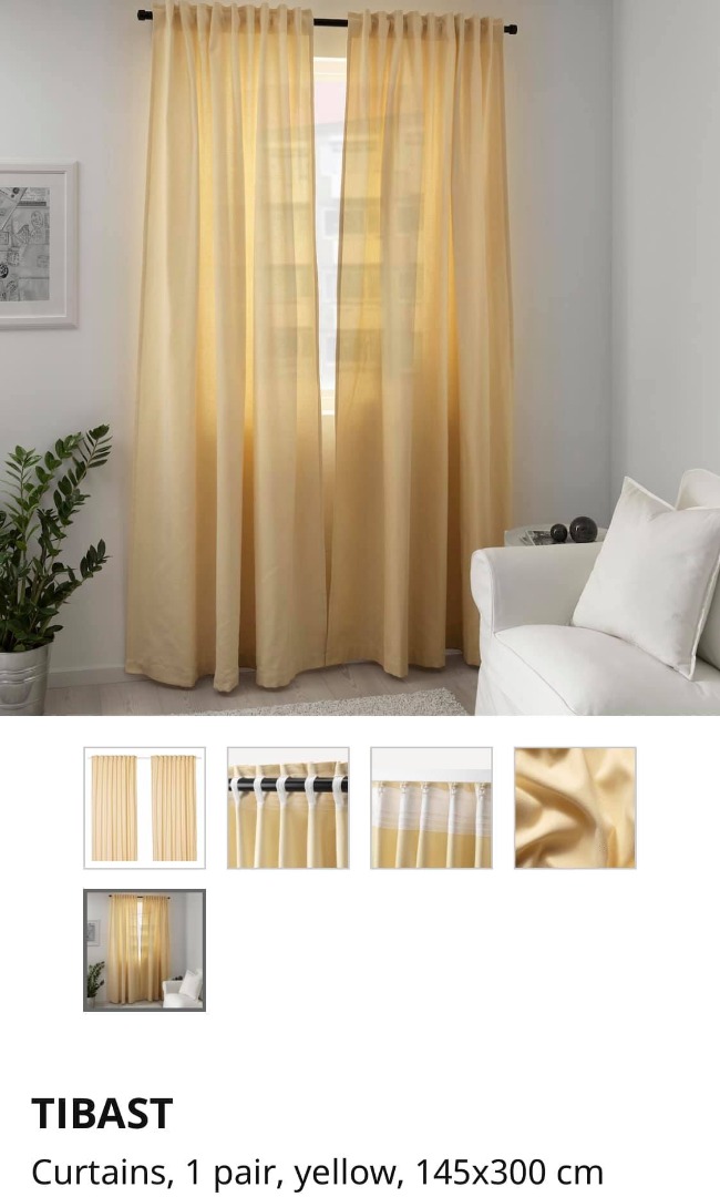 IKEA CURTAIN TIBAST YELLOW, Furniture & Home Living, Home Decor