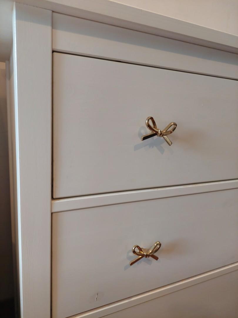 Ikea Hemnes White 3 Drawer Chest with Gold Ribbon Knobs, Furniture
