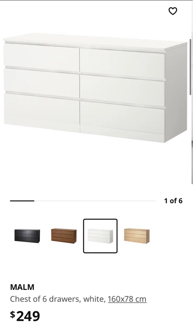 IKEA Malm Chest of 6 Drawers, Furniture & Home Living, Furniture