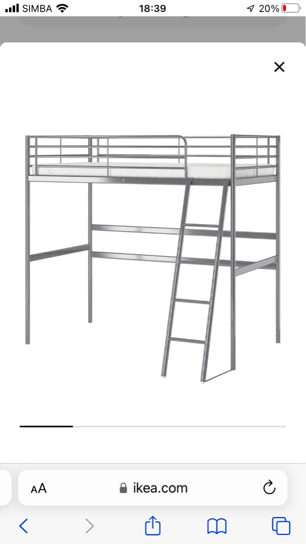 Ikea metal Loft bed SVÄRTA, Furniture & Home Living, Furniture, Bed