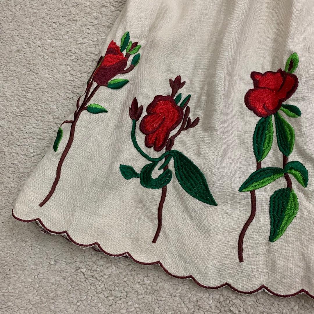 Korean Embroidery Scallop Hem Linen Dress, Women's Fashion, Dresses