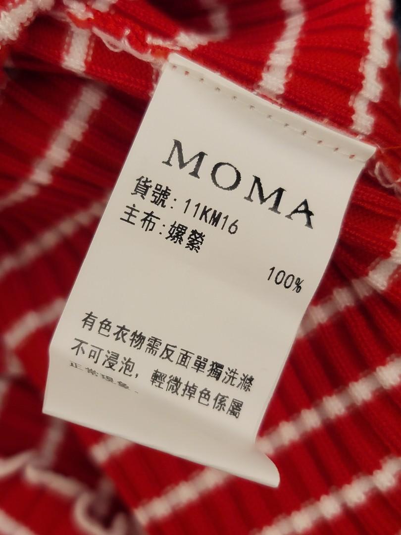 MOMA 全新 一字領上 衣 紅白條紋 嫘縈 材質