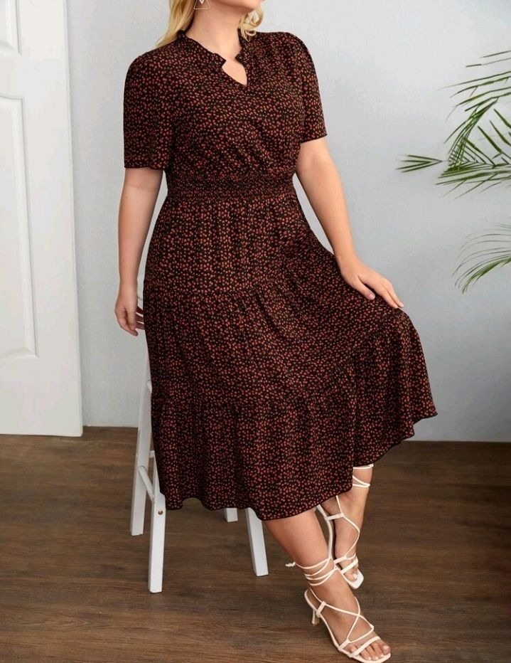 PLUS SIZE SHEIN FLORAL RUFFLE HEM DRESS D002 Women s Fashion