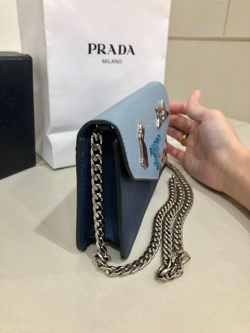 Prada monochrome saffiano top leather chain shoulder bag