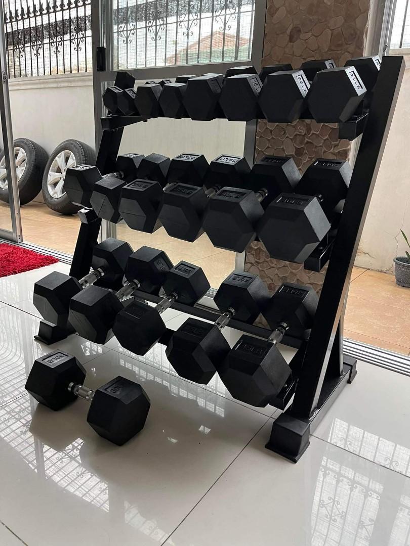 Rubberized hexagonal dumbbell set super sale (Category: Weights & Dumbbells) located in Valenzuela. Submitted by carlo_023 (Listing ID 1186338102, Image 1). Description: Super sale💥 Factory price 👌 Lowest price guaranteed 👌 Rubberized hexagonal dumbbell set 5 to 50lbs set 10 pairs With shelf rack For only 25,500 For order kindly direct message or call 0977 4180850 Payment method Cod thru courier service buyer expense Cop Gcash payment Bank tra