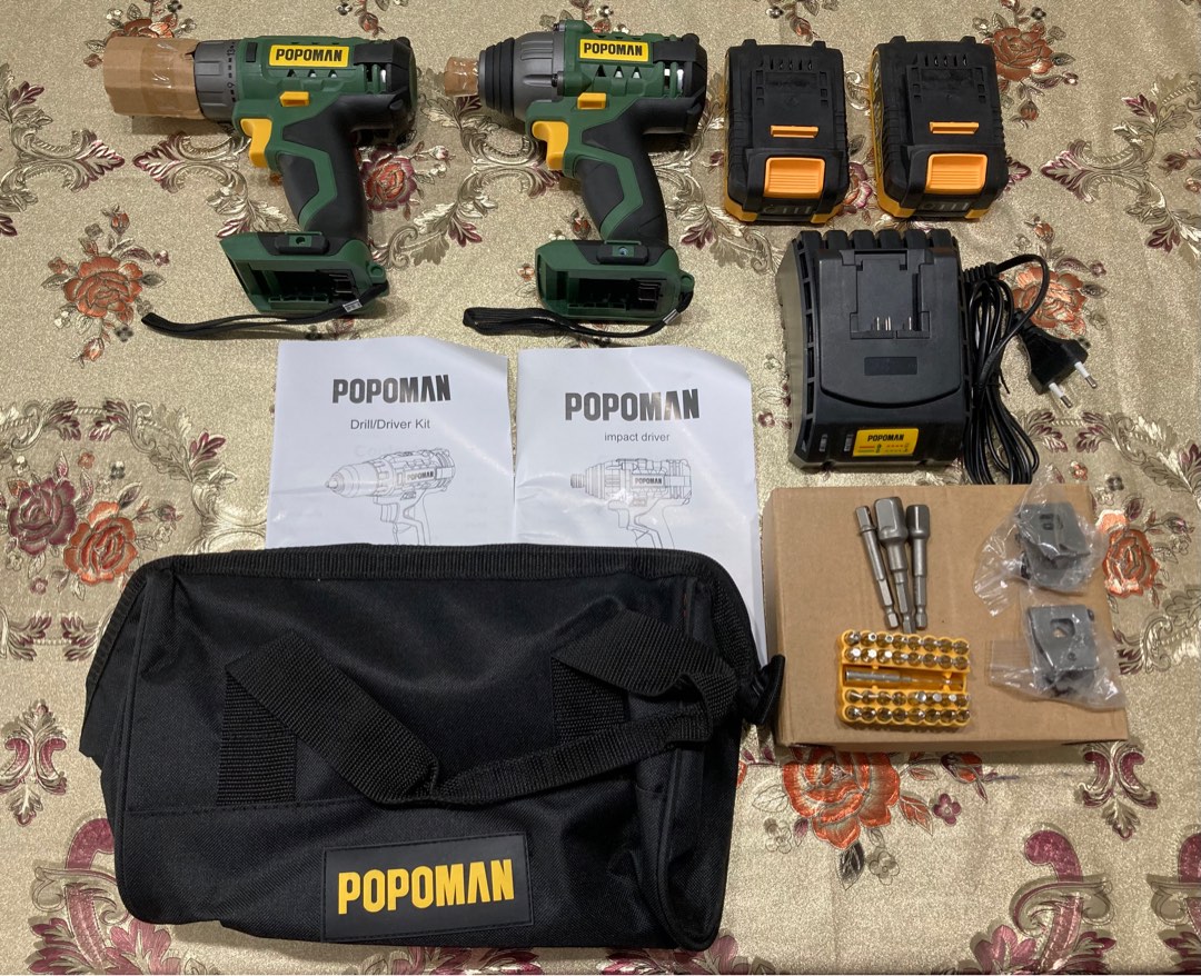 Popoman 18v drill/driver kit and impact driver, Furniture & Home Living,  Home Improvement & Organisation, Home Improvement Tools & Accessories on  Carousell
