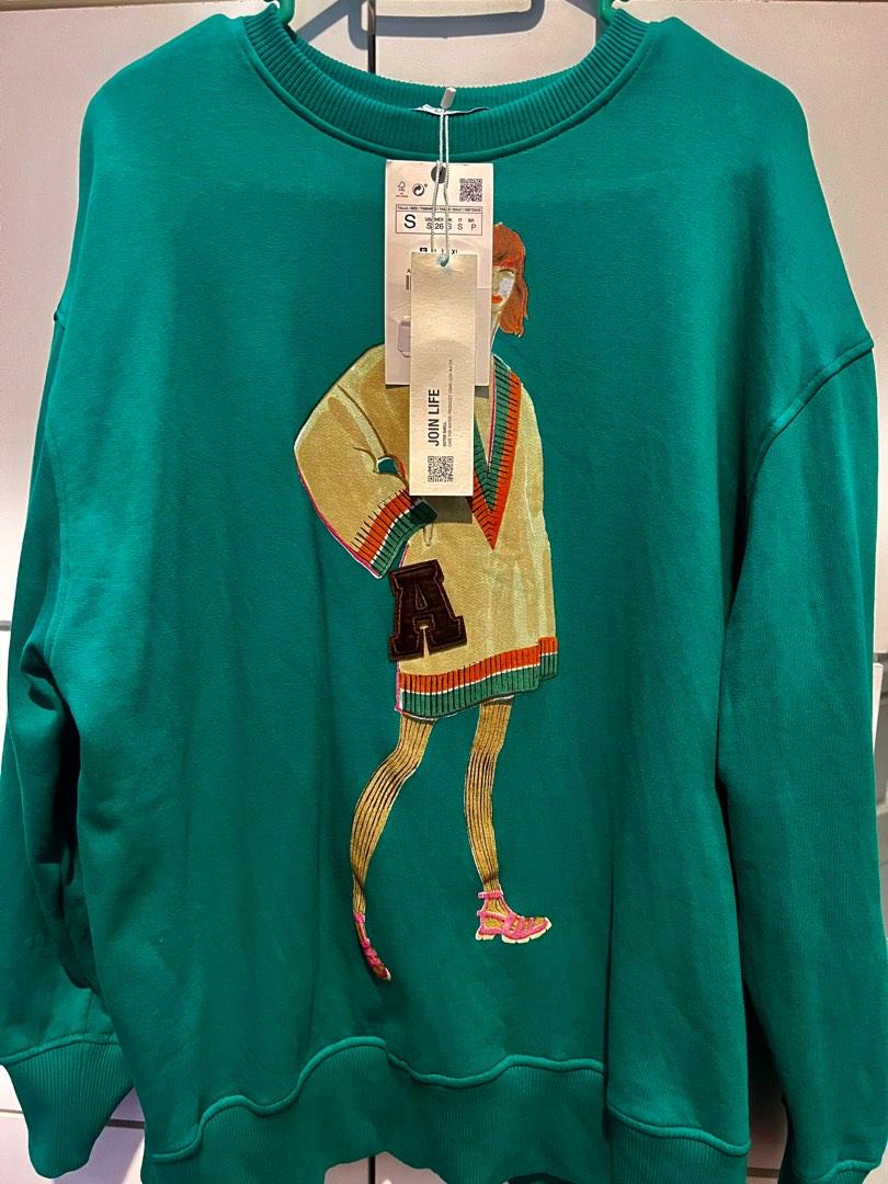 Zara green sweatshirt sales