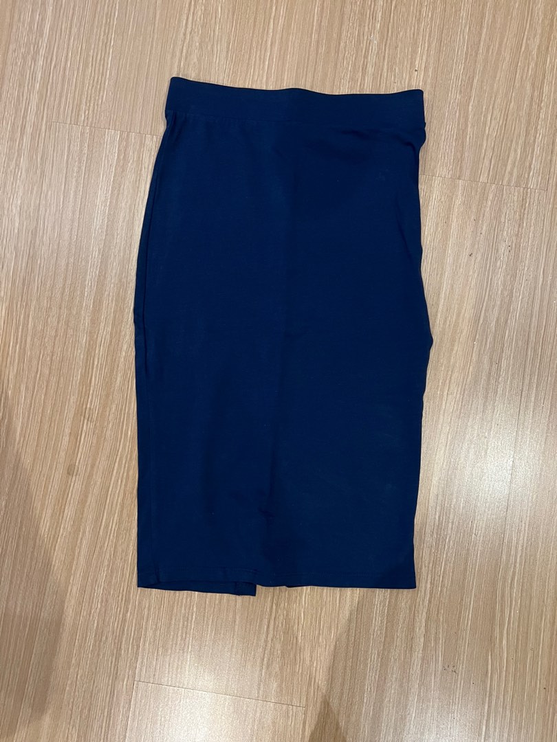 Navy Cosmos Color Ankle-Length Pencil Skirt with Side Slit