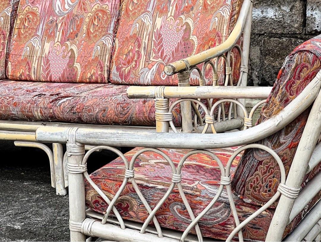 UPCYCLED Rattan Sofa Set in Dove Gray and Gold, Furniture & Home Living