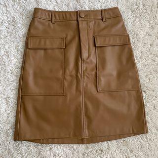 Vila Beige Brown Leather Mini Skirt [Size S-M]