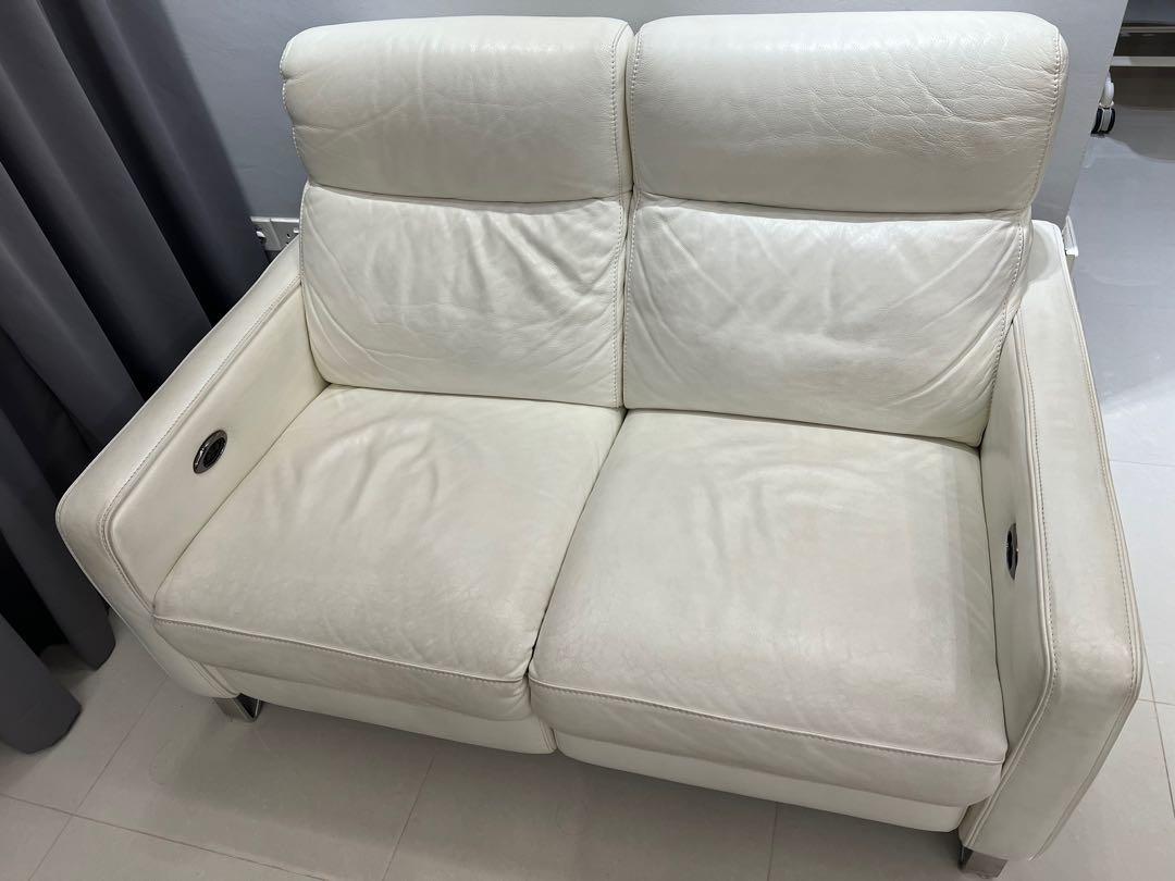 White Leather Motorized Recliner Genuine Leather Sofa Domicil Furniture And Home Living