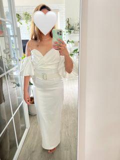 White Off Shoulder Puff Sleeves Cocktail or Wedding Dress + Accessories