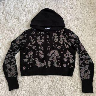 Zara Black Bedazzled Cropped Sweatshirt Hoodie [Size S on tag]