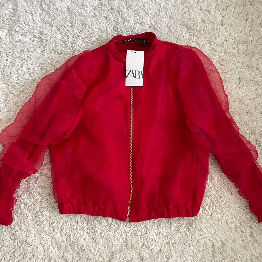Zara Red Organza Bomber Jacket Size S M Women s Fashion