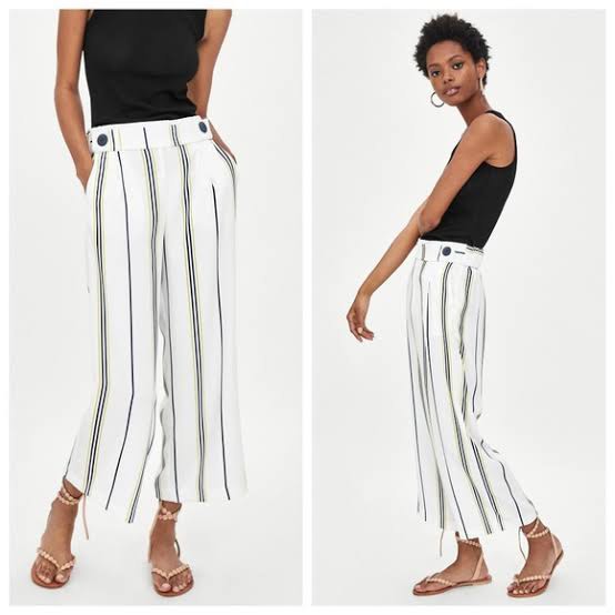 ZARA STRIPED FLOWY ANKLE CULLOTE PANTS 