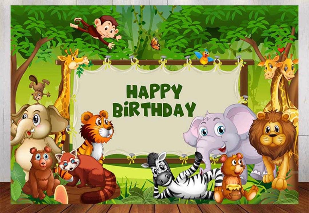 Zoo animal / green jungle safari birthday backdrop for baby kids, Babies &  Kids, Babies & Kids Fashion on Carousell