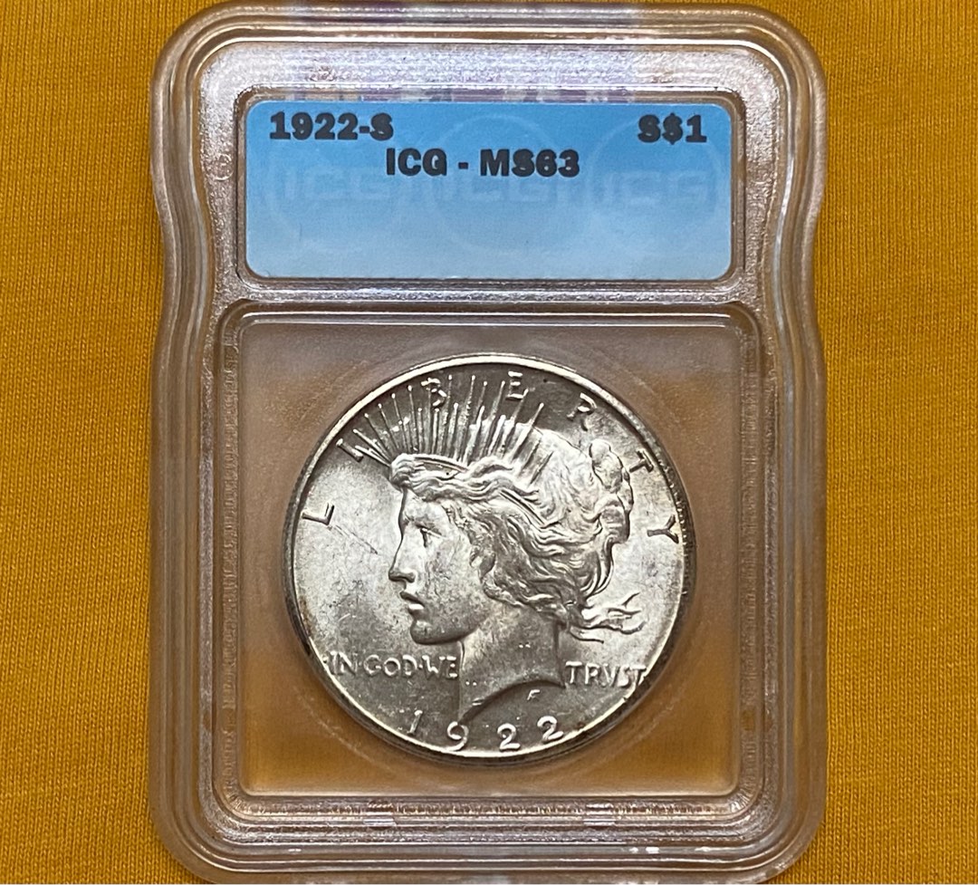 1922年1美元和平鴿0.9銀幣，ICG 評級MS-63, 興趣及遊戲, 收藏品及紀念品, 錢幣- Carousell