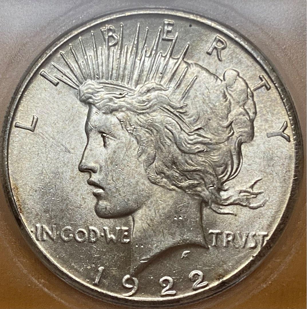 1922年1美元和平鴿0.9銀幣，ICG 評級MS-63, 興趣及遊戲, 收藏品及紀念品, 錢幣- Carousell