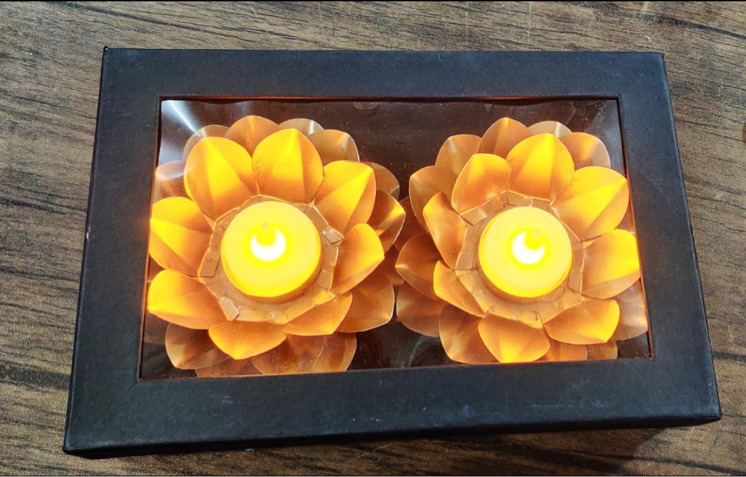 2 Golden Lotus Tlight for Diwali Gifts!!, Furniture & Home Living, Home