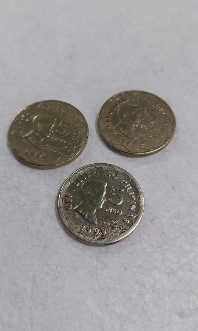 Old coin 5 pesos coin (Category: Currency) located in Caloocan City. Submitted by great_2003 (Listing ID 1186567394, Image 2). Description: 3 pcs old 5 peso coin 300. pesos each 1999 details nasa post na no to 50 k as is only wysiwyg.
