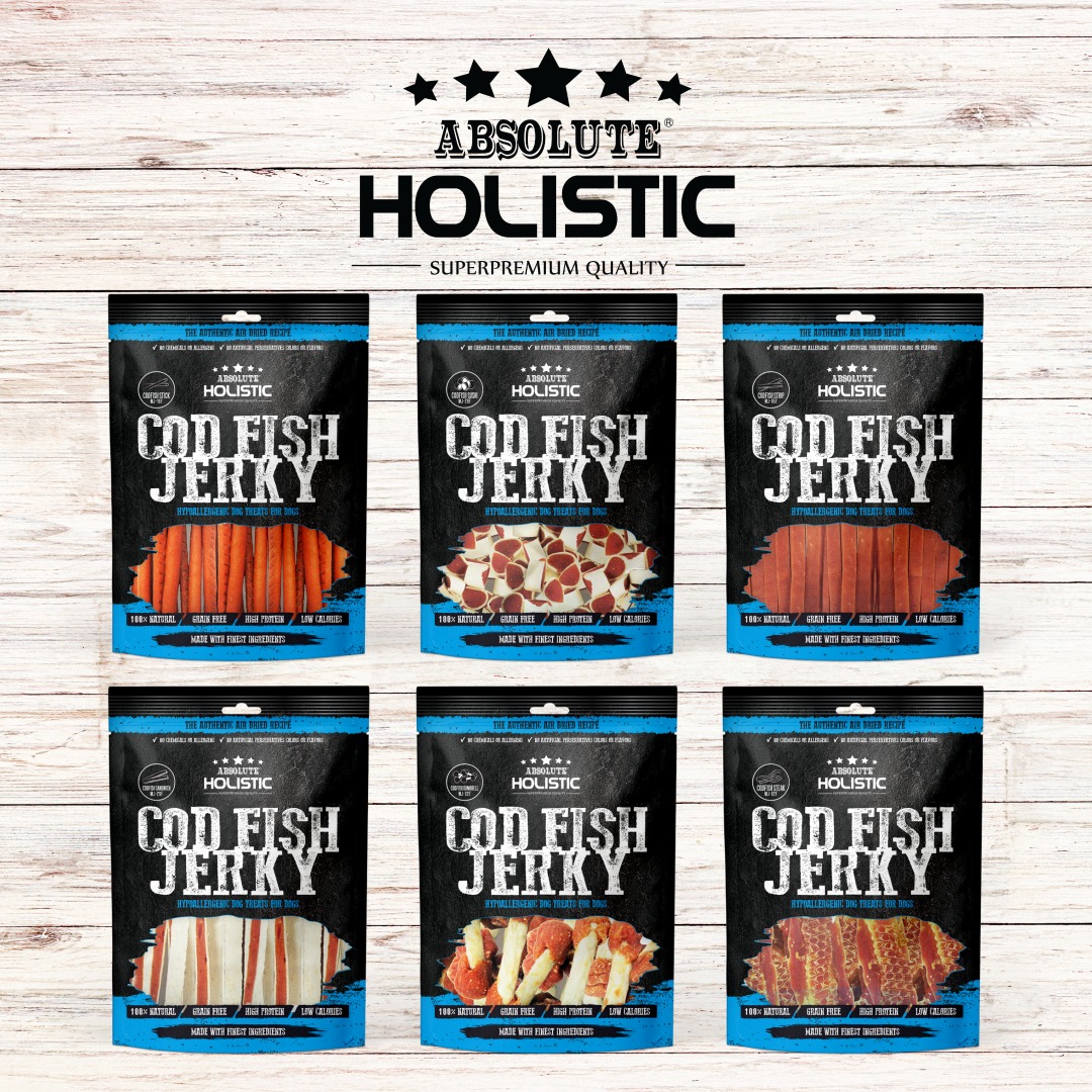 Absolute Holistic Jerky Pork, Cod Fish, Duck, Salmon, Venison, Lamb