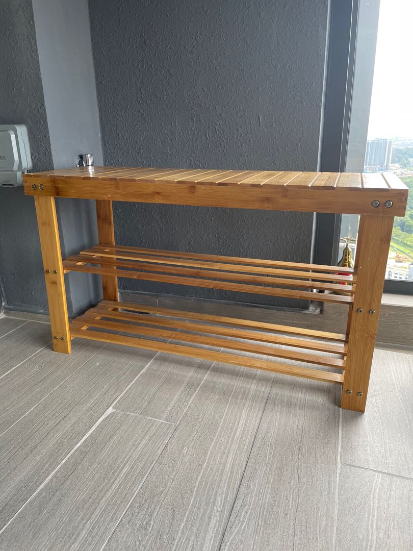 Bamboo bench/shoe rack, Furniture & Home Living, Furniture, Chairs on